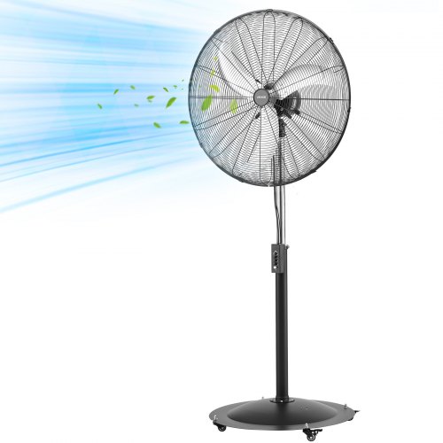 

VEVOR 30-Inch High Velocity Pedestal Fan, 9100 CFM Industrial Standing Floor Fan with 85° Oscillating, 3-Speed Adjustable Height, IP44 Waterproof, Carbon Steel for Commercial, Garage, Workshop, Black