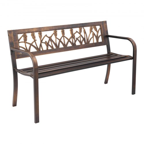VEVOR Outdoor Bench Patio Bench 50 in Metal Frame PVC Floral Backrest for Porch