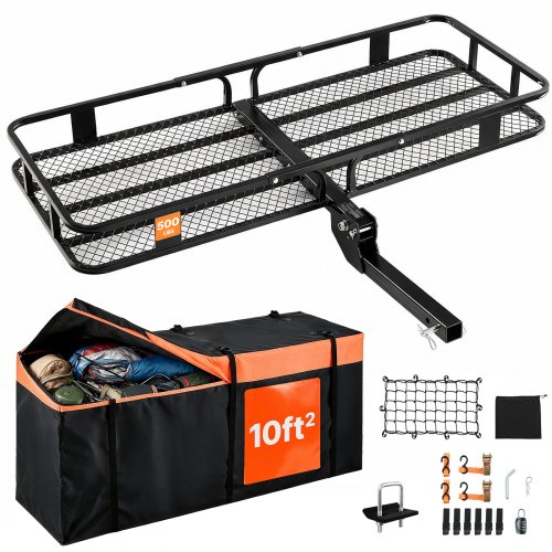 Vevor 60" X 24" X 14", Hitch Cargo Carrier, 500 Lbs Capacity Hitch Cargo Carrier With Cargo Net & Waterproof Cargo Bag, Folding Hitch Mount Cargo Carr-image