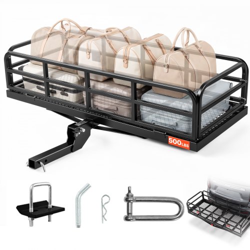 Vevor 60" X 24" X 14", Hitch Cargo Carrier, 500 Lbs Capacity Hitch Cargo Carrier With Anti-Rattle Hitch Stabilizer, Folding Hitch Mount Cargo Carrier-image