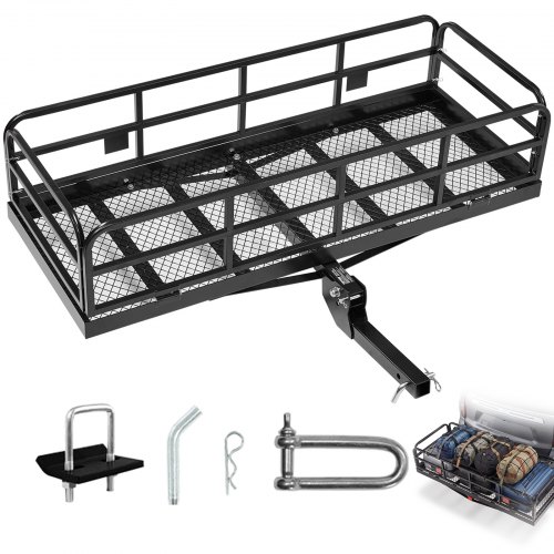 Vevor 60" x 24" x 14", Hitch Cargo Carrier, 500 lbs Capacity Hitch Cargo Carrier with Anti-Rattle Hitch Stabilizer, Folding Hitch Mount Cargo Carrier with Pins and Latches, Fit for SUVs/Pickup Trucks