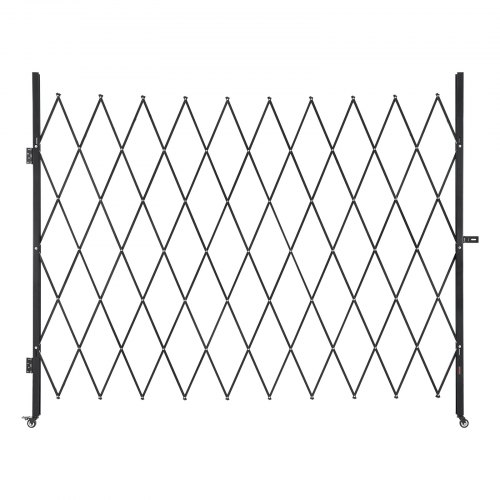 VEVOR Single Folding Security Gate, Lockable Scissor Gate with 360° Swivel Casters, Outdoor Barricade Steel Retractable Gates, for Entry Security, Garage, Warehouse & Pool, 2400 x 2205 mm (W x H)