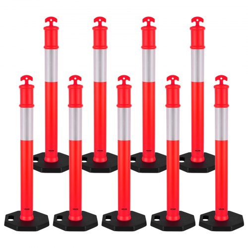 VEVOR 9 Pack Traffic Delineator Posts, 48 inches Traffic Safety Cones with Weighted Base and Reflective Strips, Heavy Duty Delineator Posts for Constr