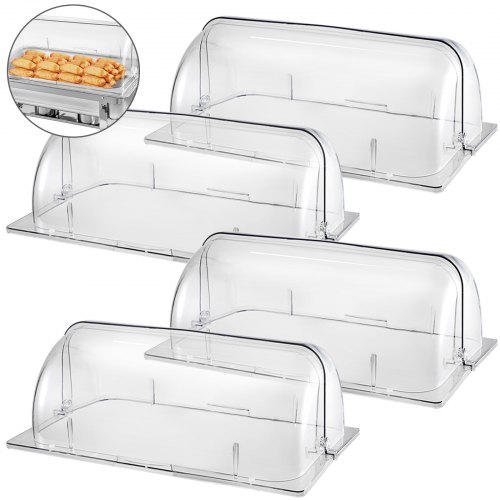 4 Pack Full Size Roll Top Chafing Dish Clear Plastic Pan Display Cover Chafer