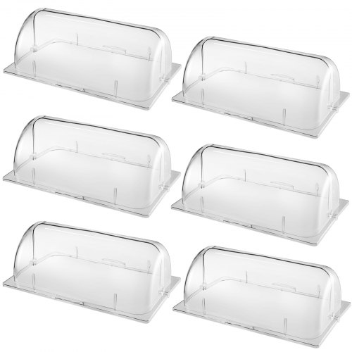 6 PACK Full Size Roll Top Chafing Dish Clear Plastic Bakery Pan Display Cover 21"x13"x17" (LxWxH) of Set