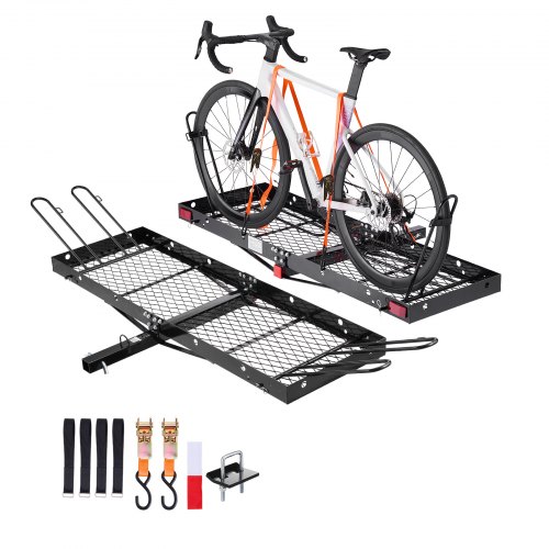 

VEVOR Hitch Cargo Carrier with Bike Racks, 62" x 20" x 3" Hitch Mount Cargo Carrier for 2 Mountain Bikes, 500LBS Capacity High-Strength Steel Rear Luggage Basket Fits 2" Receiver for SUVs Pickups