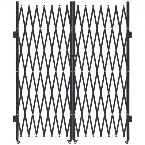 VEVOR Double Folding Security Gate, Lockable Scissor Gate with 360° Swivel Casters, Outdoor Barricade Steel Retractable Gates, for Entry Security, Garage, Warehouse & Pool, 145.67 x 86.81 in (W x H)