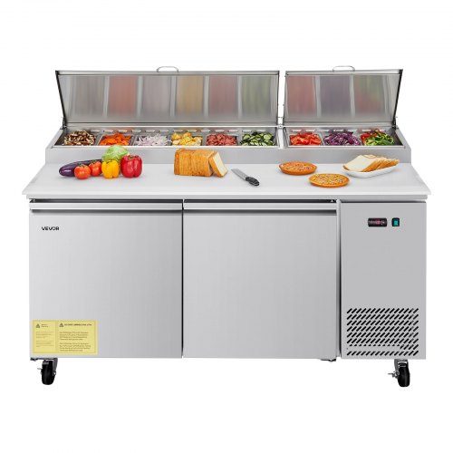 Commercial Refrigerated Pizza Prep Table Stainless Steel Fridge Double Door GZTBX67INCHP02N6H001V1