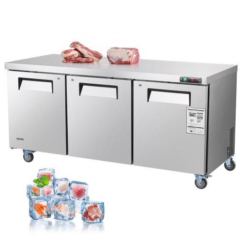 Commercial Freezer Prep Table Stainless Steel 72 inch Triple Door