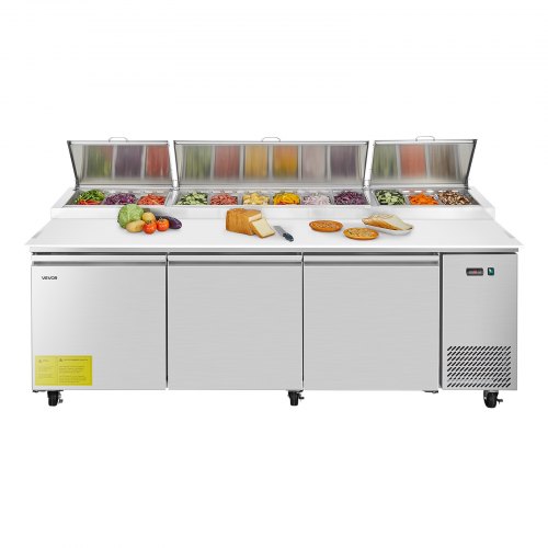

VEVOR 93"W Commercial Refrigerator, Pizza Prep Refrigerated Table, 20" Ultra Wide Countertop Food Prep Worktable, 30.8 Cu.Ft Single Door Salad Prep Fridge, 12 Pans Pizza Make Worktop with Cutting Board