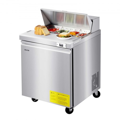 VEVOR 28"W Commercial Refrigerator, 7.1 Cu. Ft Sandwich Prep Refrigerated Table, Mega Top Food Prep Fridge with 8 Pans and Cutting Board, Stainless Steel Salad Prep Cooler for Restaurant, Food Truck GZTBXSMZGZT2Y16KV001V1