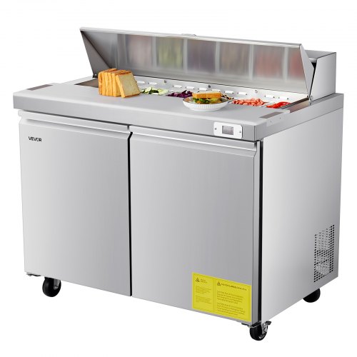 

Commercial Refrigerated Sandwich Prep Worktable, Stainless Steel Double Door