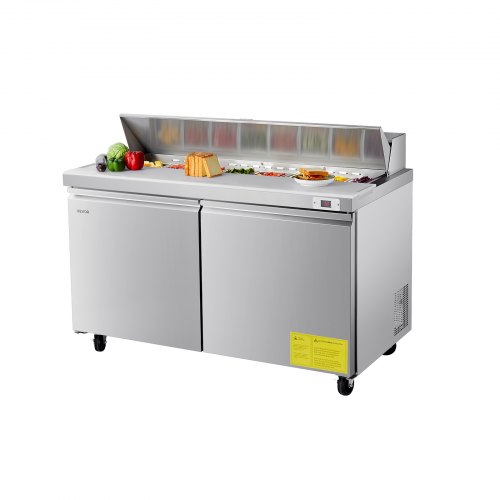 

VEVOR 60"W Commercial Refrigerator, 15.4 Cu. Ft Sandwich Prep Refrigerated Table, Mega Top Food Prep Fridge with 16 Pans and Cutting Board, Stainless Steel Salad Prep Cooler for Restaurant, Food Truck