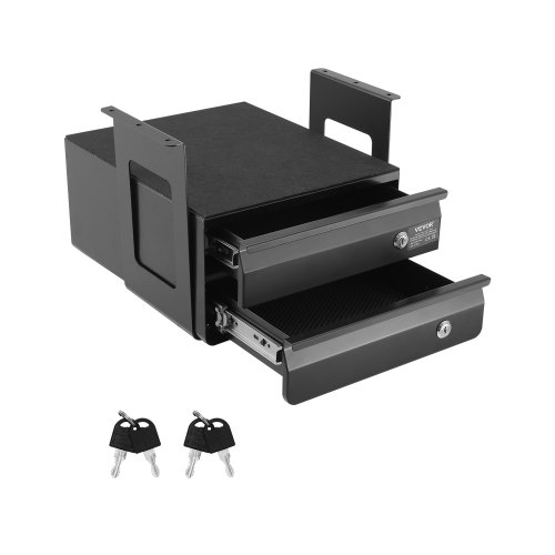 

VEVOR 13" Wide Under Desk Drawer Slide Out, Under Table Pull-out Drawer Attachment, Hidden Desktop 2 Layer Storage Organizer, Lockable Undermount Pencil Drawer for Sit Stand Workstation, 14x13x10 in