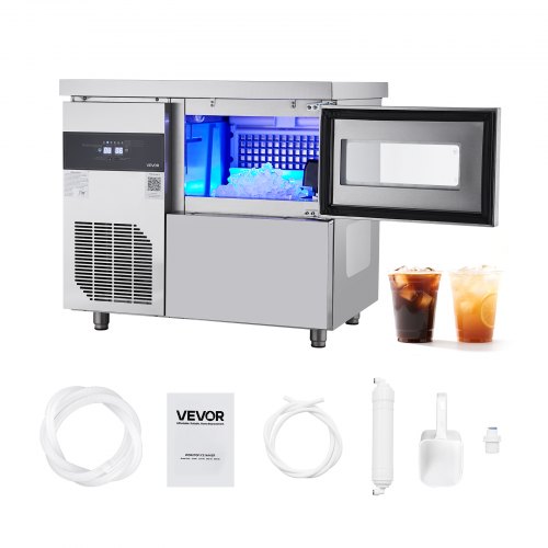 

VEVOR Commercial Ice Maker Machine, 132 lbs/24H Stainless Steel Ice Machine with Worktop, 30 lbs Storage & 70 Cubes/Cycle, Self-Cleaning Freestanding Ice-Making for Home Bar Office Restaurant Kitchen