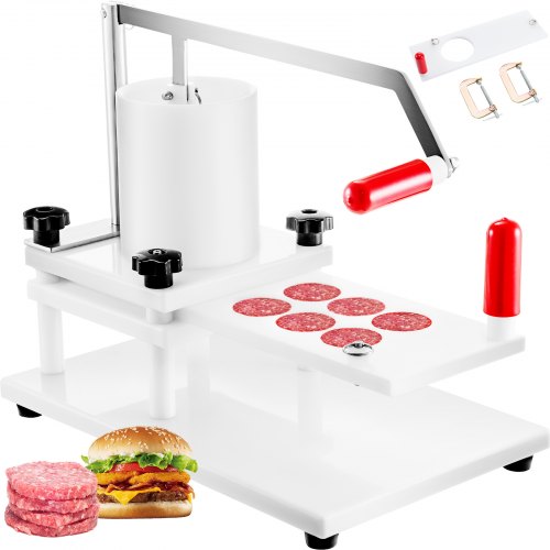 VEVOR Burger Commercial Buger Press 55mm/2.15inch and 130mm/5inch, Manual Meat Maker PE Material with Tabletop Fixed Design Forming Processor Machine with 2 Sets of Patties Model, 5inch, White