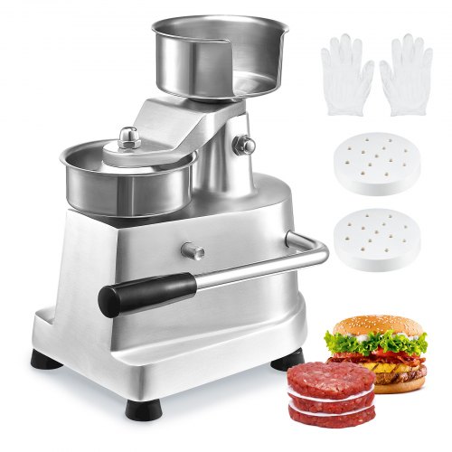 VEVOR Commercial Burger Patty Maker, 100mm/4inch Hamburger Beef Patty Maker, Heavy Duty Food-Grade Stainless Steel Bowl Burger Press Machine, Kitchen