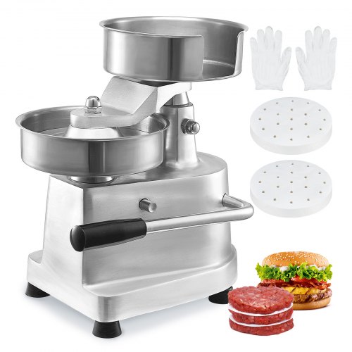 VEVOR Commercial Burger Patty Maker, 150mm/6inch Hamburger Beef Patty Maker, Heavy Duty Food-Grade Stainless Steel Bowl Burger Press Machine, Kitchen