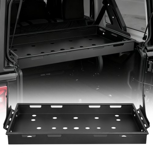 

VEVOR Rear Trunk Cargo Rack, for 2018-2024 Jeep Wrangler JLU Sky One-Touch Power Top, 300 lbs, Carbon Steel Basket Tray Interior Storage Luggage Carrier with Net, Shelf Stand Organizer for Camping
