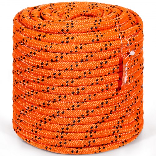 

VEVOR Double Braided Polyester Rope, 3/4 in x 220 ft, 24 Strands, 20000 LBS Breaking Strength Outdoor Climbing Rope, Arborist Rigging Rope for Rock Hiking Camping Swing Rappelling Rescue, Orange/Black