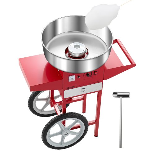 VEVOR Electric Cotton Candy Machine with Cart, 1000W Commercial Candy Floss Maker with 52cm Stainless Steel Bowl, Sugar Scoop, and Drawer, Easy to Use, for Home, Kids Birthday, Family Party, Red