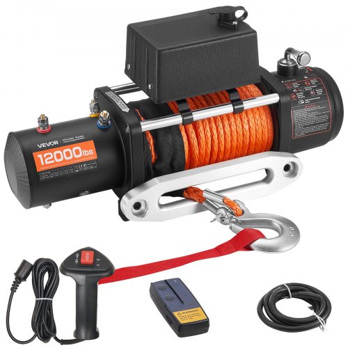 

VEVOR Electric Winch, 5400 kg Load Capacity, 12V DC Truck Winch with Φ9.1 mm x 23 m Synthetic Rope, Wireless & Wired Remote Control, IP55 Waterproof for Towing Off-Road SUV Jeep Trailer Boat