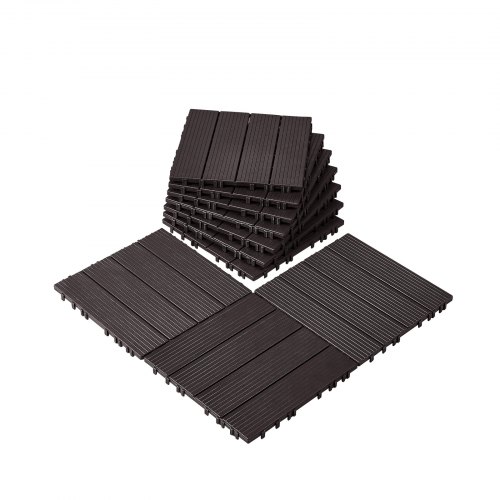 

VEVOR Interlocking Deck Tiles 10 Pack 12"x12" Waterproof for Porch Dark Brown