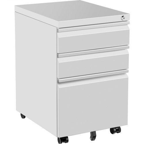 VEVOR Office File Cabinets 19.67 x 15.75" File Cabinet with Lock 3 Drawer File Cabinet 176.39 LBS Maximum Load Bearing Desk Cabinet with 5 Wheels for A4/Letter/Legal File in School/Office (White)