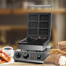 1750W Commercial Waffle Maker Electric Nonstick Pancake Machine 6PCs Breakfast
