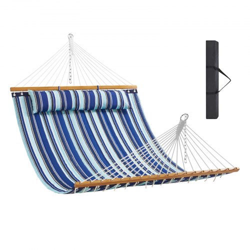 

VEVOR Double Quilted Fabric Hammock, 12 FT Double Hammock with Hardwood Spreader Bars, 2 Person Quilted Hammock with Detachable Pillow and Chains for Camping Outdoor Patio Yard Beach, 480 lbs Capacity