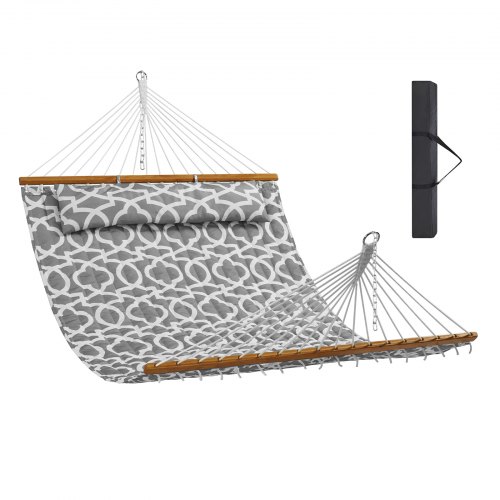 

VEVOR Double Quilted Fabric Hammock, 12 FT Double Hammock with Hardwood Spreader Bars, 2 Person Quilted Hammock with Detachable Pillow and Chains for Camping Outdoor Patio Yard Beach, 480 lbs Capacity