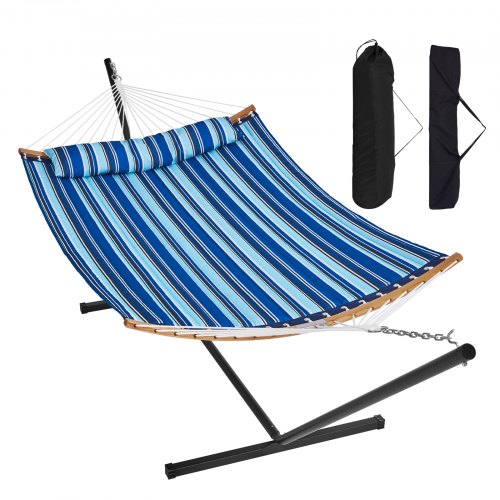 

VEVOR Two Person Hammock with Stand Included, Double Hammock with Curved Spreader Bar and Detachable Pillow and Portable Carrying Bag, Perfect for Outdoor Freestanding Hammock, 480lb Capacity