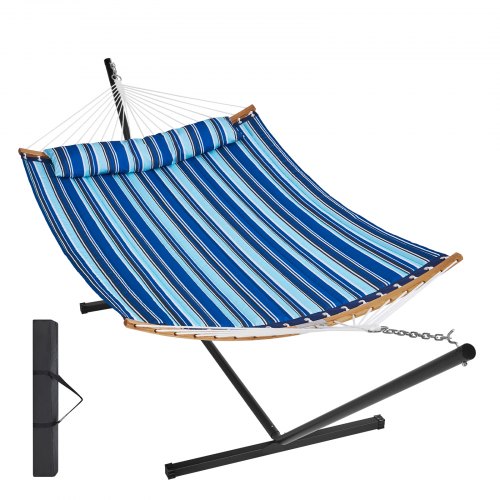 

VEVOR Two Person Hammock with Stand Included, Double Hammock with Curved Spreader Bar and Detachable Pillow and Portable Carrying Bag, Perfect for Outdoor Freestanding Hammock, 480lb Capacity