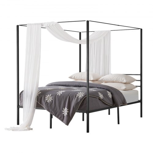 VEVOR Queen Size Canopy Bed Frame Metal Canopy Bed with Four Posters Black