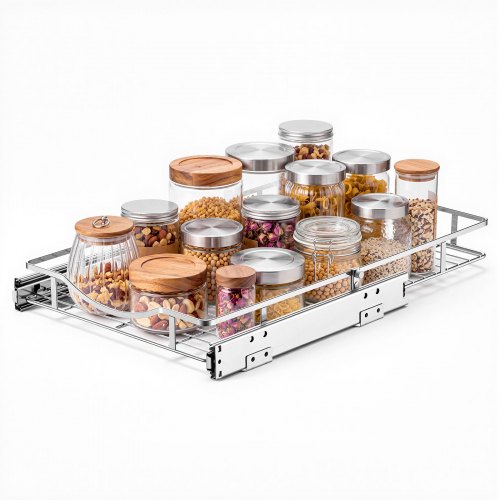 Vevor Pull Out Cabinet Organizer 14.06"W X 20.94"D Steel Slide Out Drawers, For Kitchen Bathroom Pantry Home Organization, Chrome-Plated Finish, Heavy-image
