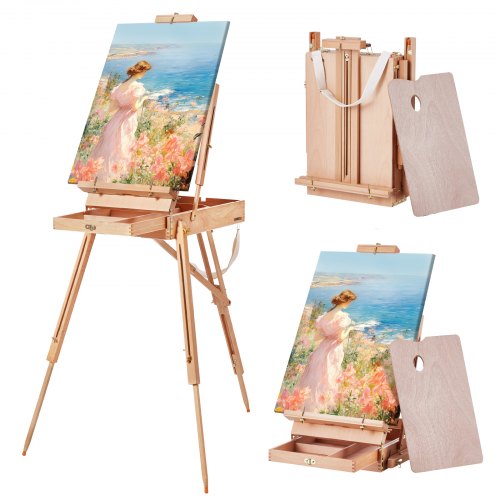 

VEVOR French Easel Hold Canvas to 34" Beechwood Foldable Sketchbox Easel Drawer