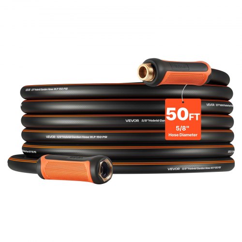 

VEVOR Garden Hose, 50 ft 5/8" Heavy Duty 4-Layer Rubber Water Hose, 150PSI Working & 600PSI Burst, Flexible & Non-kink Outdoor Waterhose with 3/4" Fitting, Lightweight Hoses for Gardening Cleaning