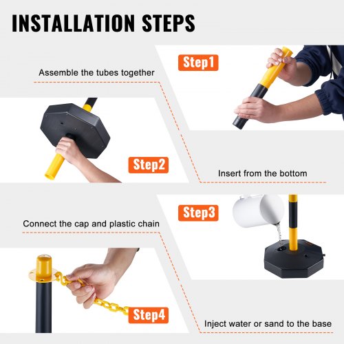 VEVOR 4-Pack Adjustable Traffic Delineator Post Cones with 8-Foot Plastic Chain detail photo 7