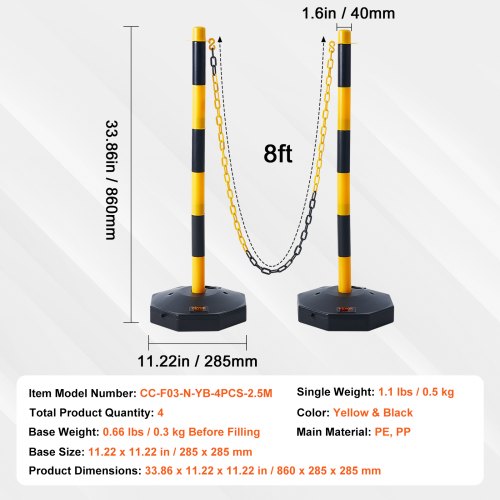 VEVOR 4-Pack Adjustable Traffic Delineator Post Cones with 8-Foot Plastic Chain detail photo 10