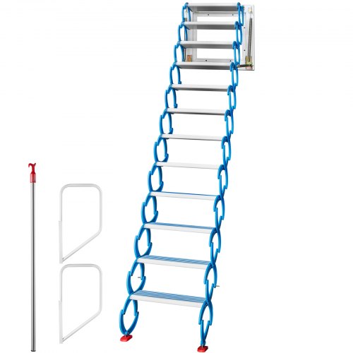 VEVOR Attic Steps Pull Down Attic Stairs 12 Steps Pulldown Attic Stairs Blue