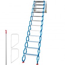 VEVOR Attic Steps Pull Down 12 Steps Attic Stairs, Alloy Attic Access Ladder, Blue Pulldown Attic Stairs, Wall-mounted Folding Stairs for Attic, Retractable Attic Ladder with Armrests, 9.8 feet Height