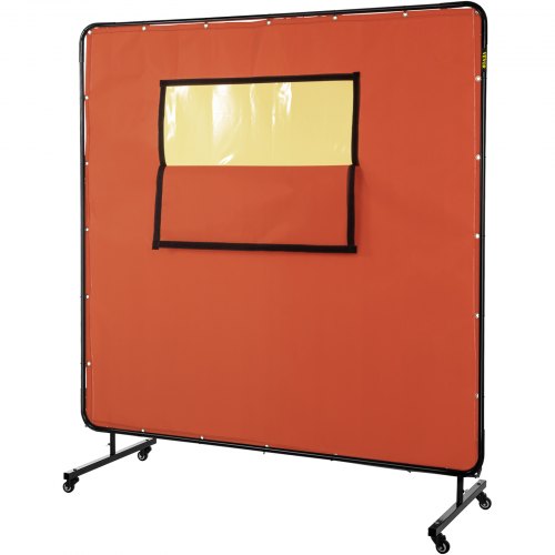 

VEVOR Welding Curtain, 6' x 6', Welding Screen with Metal Frame & 4 Wheels, Fireproof Fiberglass w/Transparent Window, for Workshop, Industrial Site, Red