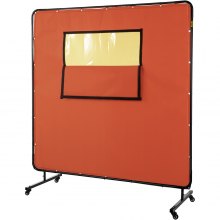 VEVOR Welding Curtain, 6' x 6', Welding Screen with Metal Frame & 4 Wheels, Fireproof Fiberglass w/Transparent Window, for Workshop, Industrial Site, Red