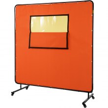VEVOR Welding Curtain, 6' x 6', Welding Screen with Metal Frame & 4 Wheels, Fireproof Fiberglass w/ Transparent Window, for Workshop, Industrial Site, Yellow