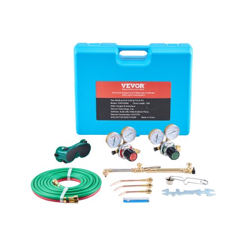 

VEVOR Oxygen Acetylene Torch Kit, Gas Welding Cutting Torch Kit, 14PCS Portable Oxy Acetylene Brazing Set with 177'' Long Twin-Hose, Cutting Nozzle, 3 Welding Tips & Carry Case (without Gas Cylinder)
