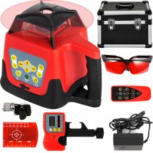 VEVOR Red Laser Level Rotary Self Leveling Measuring Automatic Rotating Red Beam with Receiver Remote Control,Target,Detector,Protective Glasses,Carrying Case