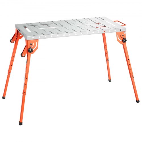 Vevor Foldable Welding Table, 44" x 21" Welding Workbench 500LBS Capacity, 4-Level Adjustable Height, Heavy-Duty Steel Work Table with 6 Tool Slots & 0.63" Fixture Holes for Welding Assembly Repair