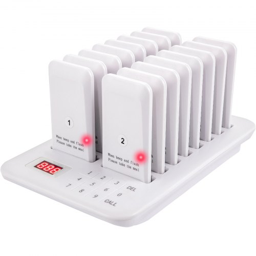 

VEVOR Restaurant Pager 16 Coasters Paging System Max 98 Nursery Pager Wireless Paging Queuing Calling System 350-500m with Vibration, Flashing and Buzzer for Social Distance Food Truck Hotels Cafes