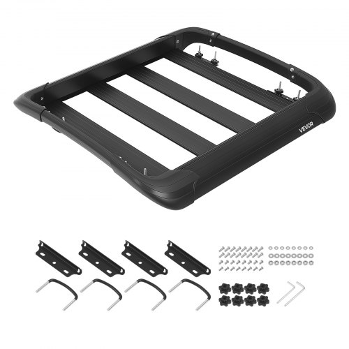 

VEVOR Roof Rack Cargo Basket, 38 x 38 x 5.59 in, Universal Heavy Duty Roof Top Carrier Basket, 150 lbs Capacity, All-Weather Car Top Luggage Holder, Fits Crossbars up to 3.54 x 1.97 in, for SUV Truck