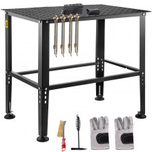 VEVOR Welding Table, 36" x 24" Adjustable Workbench, 0.12" Thick Industrial Workbench, 600lb Load Capacity Metal Workbench, Heavy Duty Carbon Steel Welding Table, Gray Steel Work Table w/Accessories